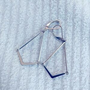 Earrings Kite Shape 2" drop VERY light, Rhodium/SS .925, swingy, reflective NWOT